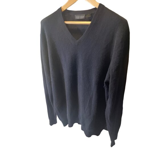 Neiman Marcus Mens Black Virgin Cashmere V Neck Long Sleeve Sweater Sz XXL - Picture 3 of 8